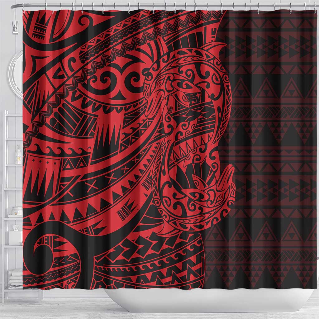 Red Couple Dolphins Maori Polynesian Style Shower Curtain