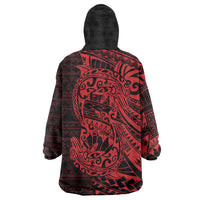 Red Couple Dolphins Maori Polynesian Style Wearable Blanket Hoodie