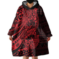 Red Couple Dolphins Maori Polynesian Style Wearable Blanket Hoodie