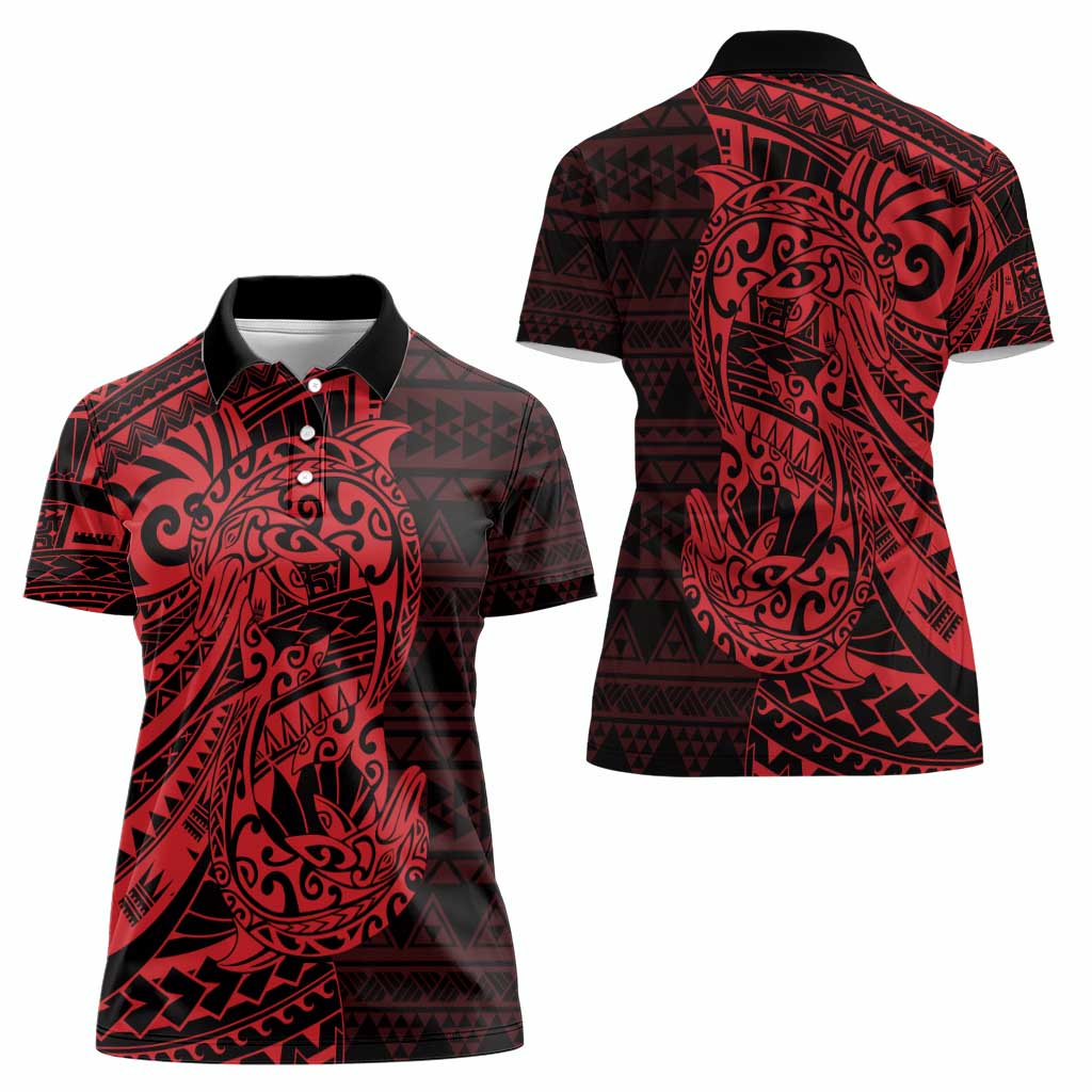 Red Couple Dolphins Maori Polynesian Style Women Polo Shirt