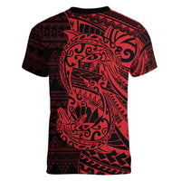 Red Couple Dolphins Maori Polynesian Style Women V-Neck T-Shirt LT9 - Polynesian Pride