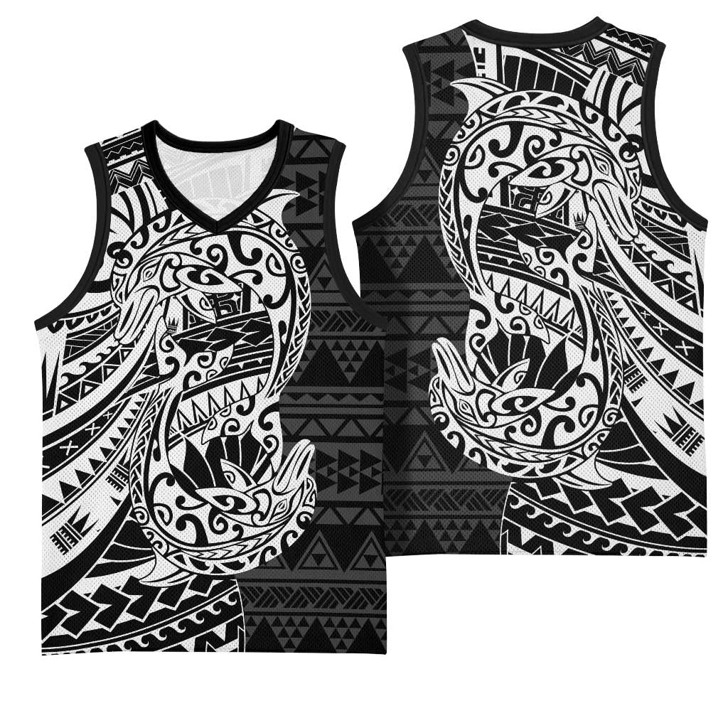 White Couple Dolphins Maori Polynesian Style Basketball Jersey - Polynesian Pride