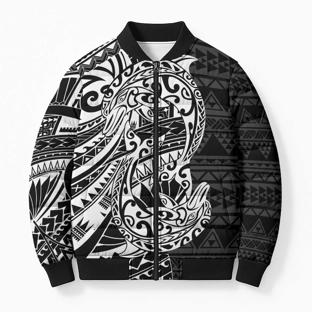 White Couple Dolphins Maori Polynesian Style Bomber Puffer Jacket - Polynesian Pride