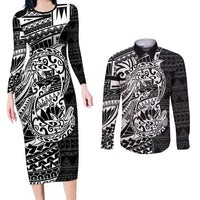 White Couple Dolphins Maori Polynesian Style Couples Matching Long Sleeve Bodycon Dress and Long Sleeve Button Shirt LT9 White - Polynesian Pride