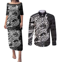 White Couple Dolphins Maori Polynesian Style Couples Matching Puletasi and Long Sleeve Button Shirt LT9 White - Polynesian Pride
