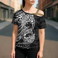 White Couple Dolphins Maori Polynesian Style Cross Shoulder Shirt - Polynesian Pride