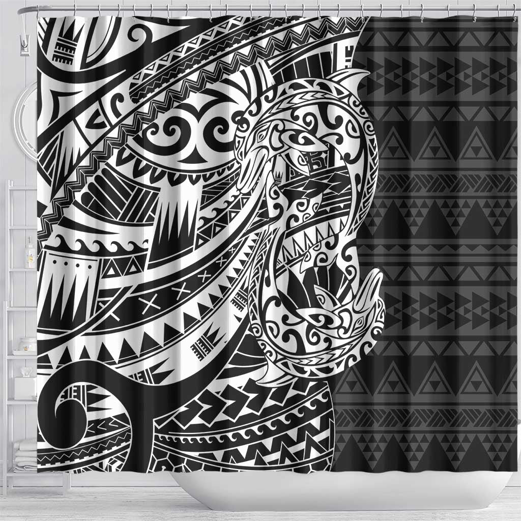White Couple Dolphins Maori Polynesian Style Shower Curtain