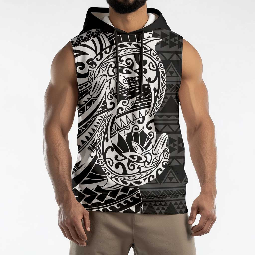 White Couple Dolphins Maori Polynesian Style Sleeveless Hoodie - Polynesian Pride