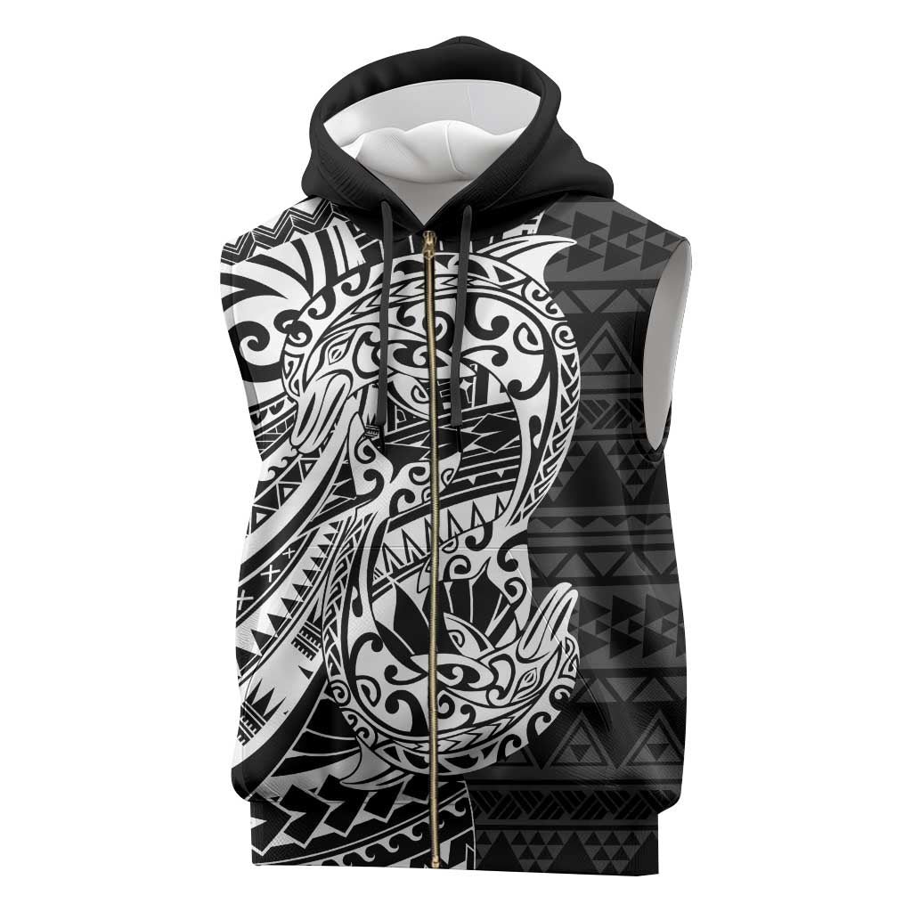 White Couple Dolphins Maori Polynesian Style Sleeveless Zip Hoodie - Polynesian Pride