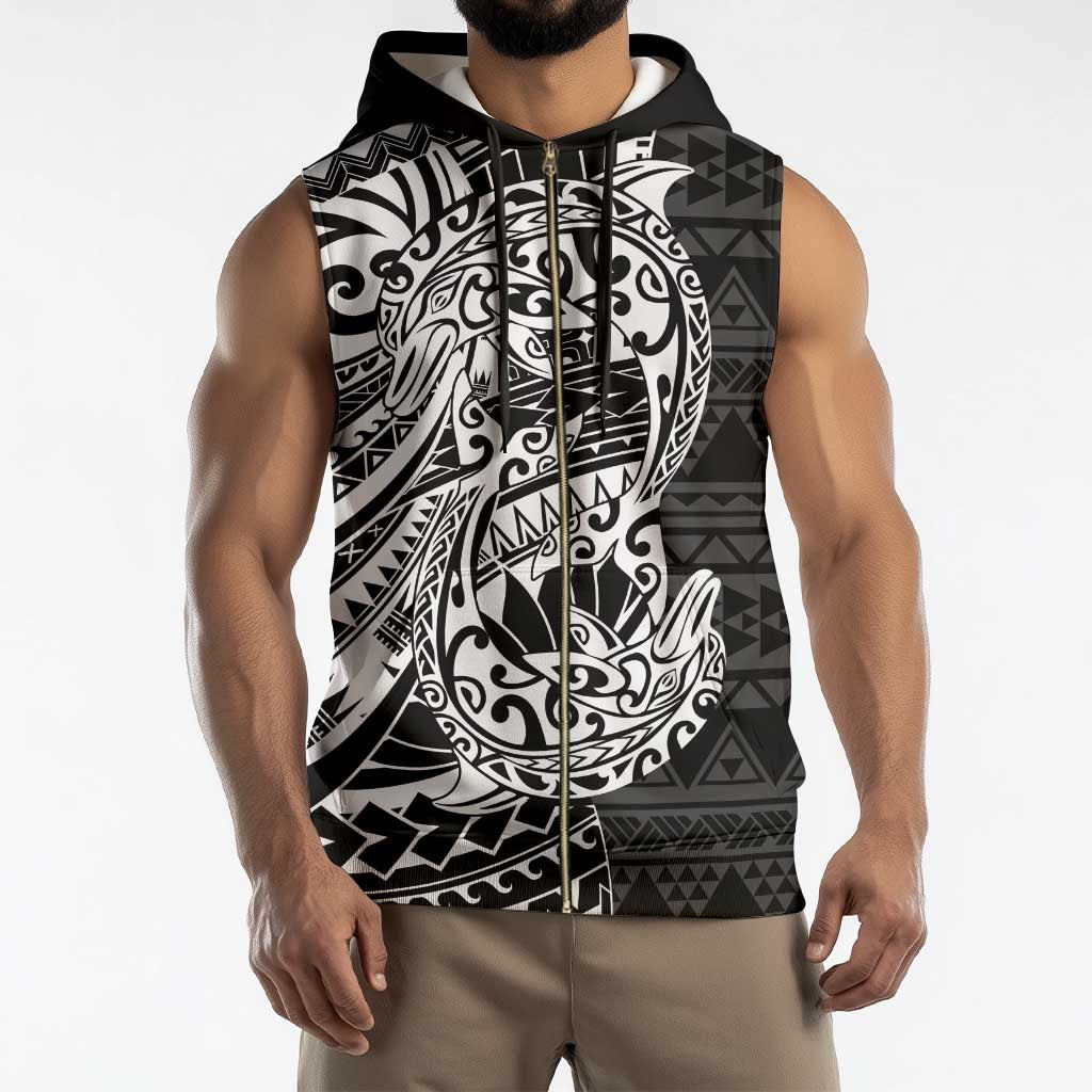 White Couple Dolphins Maori Polynesian Style Sleeveless Zip Hoodie - Polynesian Pride
