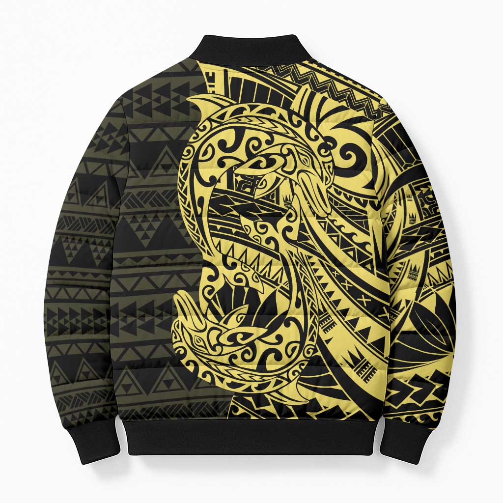 Yellow Couple Dolphins Maori Polynesian Style Bomber Puffer Jacket - Polynesian Pride
