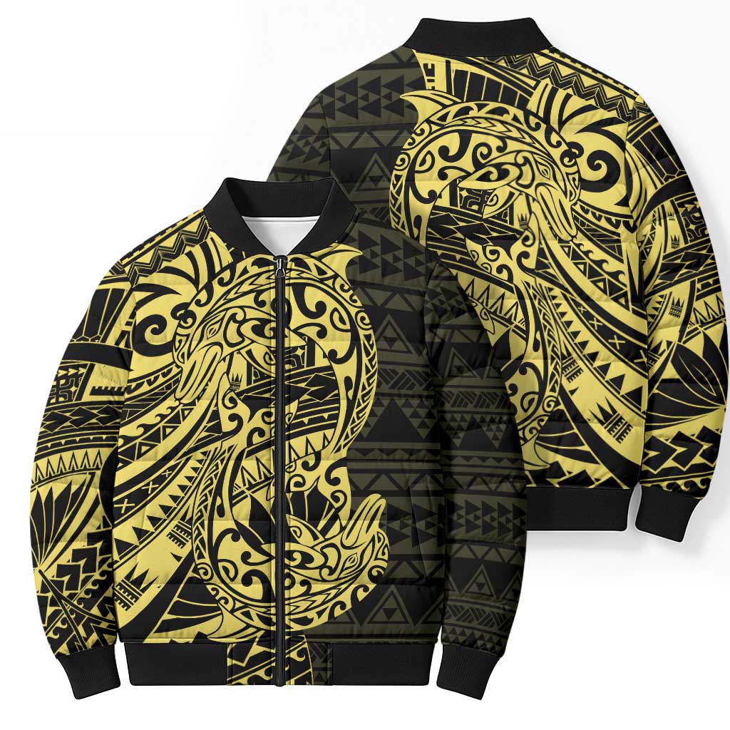 Yellow Couple Dolphins Maori Polynesian Style Bomber Puffer Jacket - Polynesian Pride