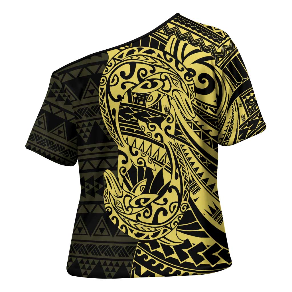 Yellow Couple Dolphins Maori Polynesian Style Cross Shoulder Shirt - Polynesian Pride