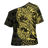 Yellow Couple Dolphins Maori Polynesian Style Cross Shoulder Shirt - Polynesian Pride