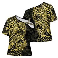 Yellow Couple Dolphins Maori Polynesian Style Cross Shoulder Shirt - Polynesian Pride