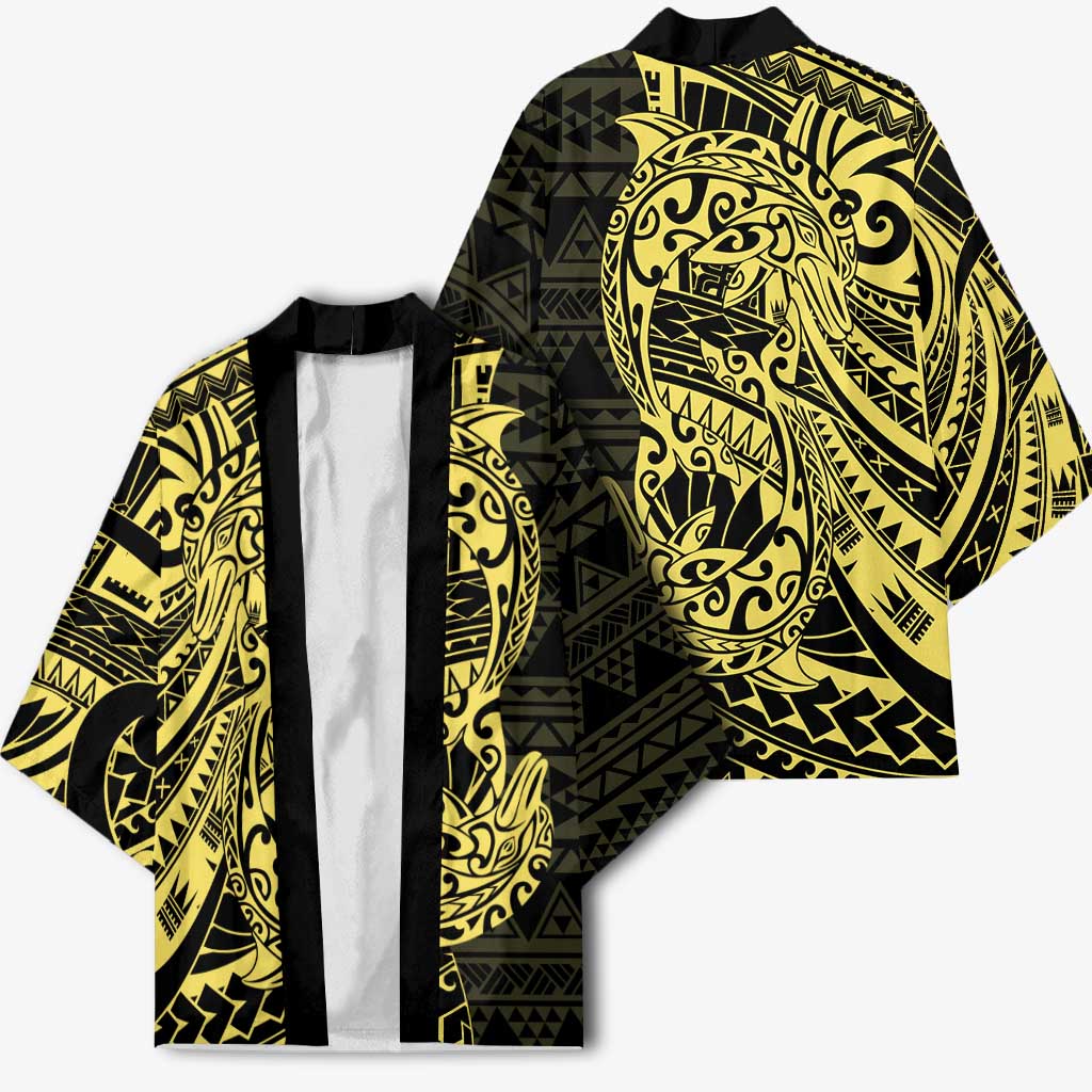 Yellow Couple Dolphins Maori Polynesian Style Kimono - Polynesian Pride