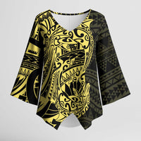 Yellow Couple Dolphins Maori Polynesian Style Kimono Sleeve Blouse - Polynesian Pride
