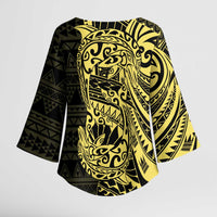 Yellow Couple Dolphins Maori Polynesian Style Kimono Sleeve Blouse - Polynesian Pride