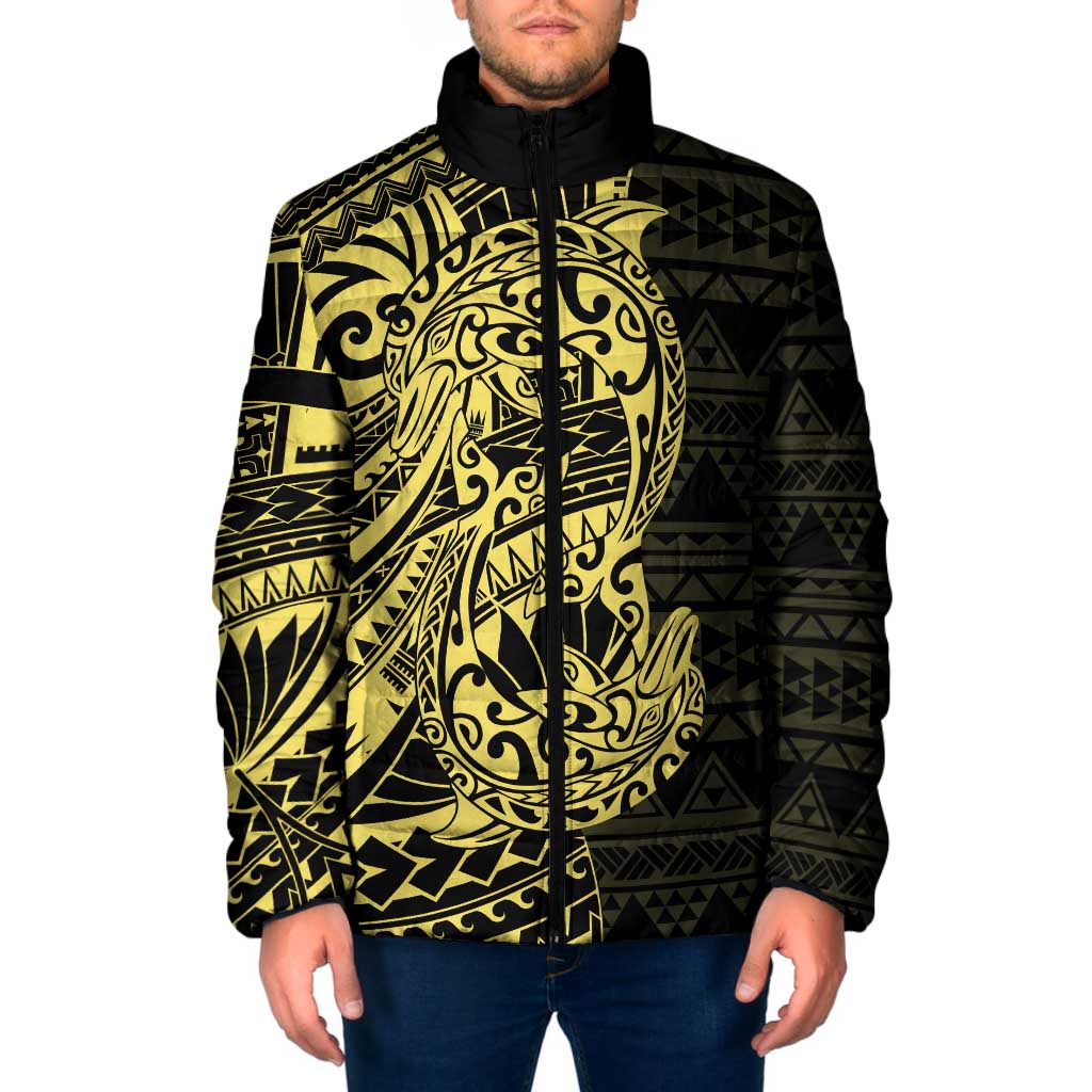 Yellow Couple Dolphins Maori Polynesian Style Padded Jacket - Polynesian Pride