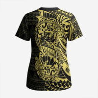 Yellow Couple Dolphins Maori Polynesian Style Scrub Top - Polynesian Pride