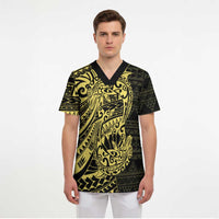 Yellow Couple Dolphins Maori Polynesian Style Scrub Top - Polynesian Pride