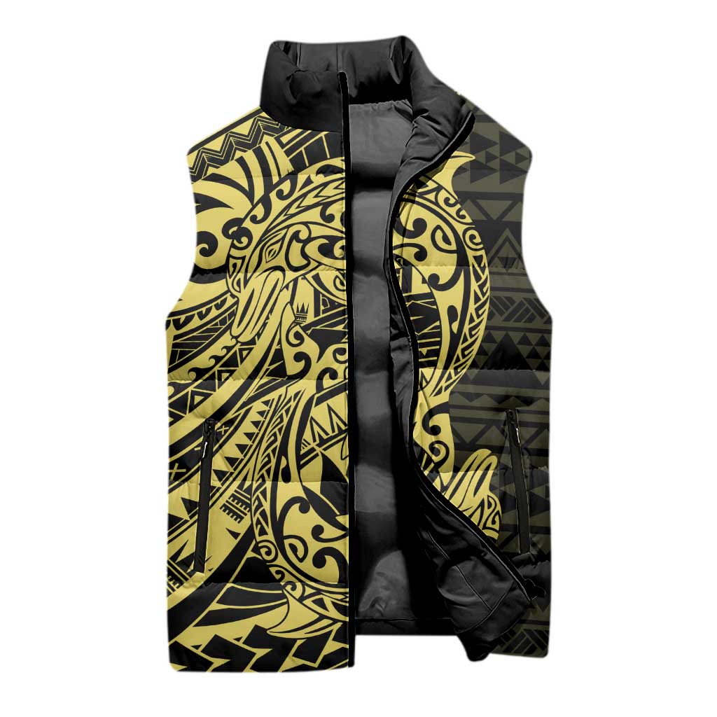 Yellow Couple Dolphins Maori Polynesian Style Sleeveless Puffer Jacket - Polynesian Pride