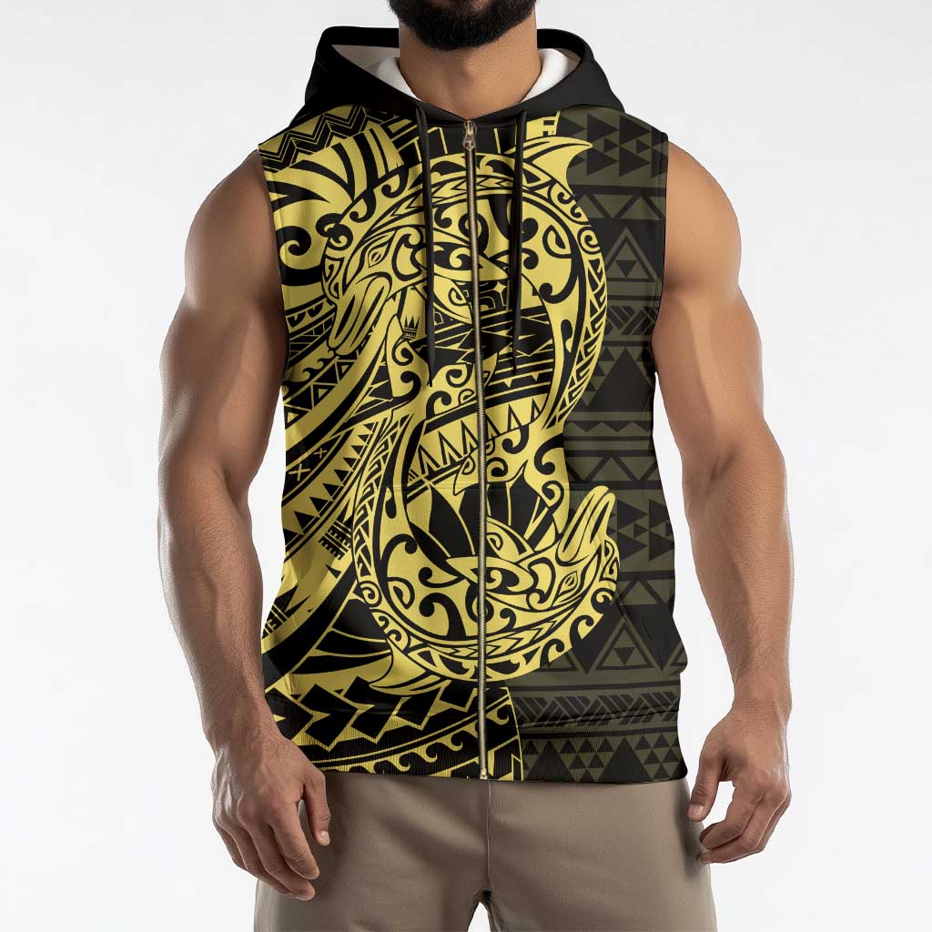 Yellow Couple Dolphins Maori Polynesian Style Sleeveless Zip Hoodie - Polynesian Pride