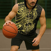 Yellow Couple Dolphins Maori Polynesian Style Sleeveless Zip Hoodie - Polynesian Pride