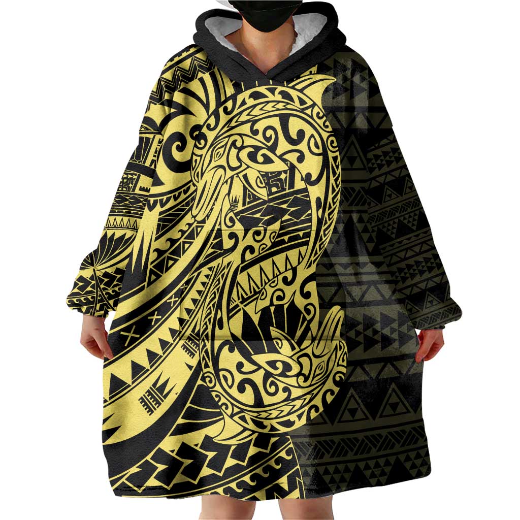 Yellow Couple Dolphins Maori Polynesian Style Wearable Blanket Hoodie
