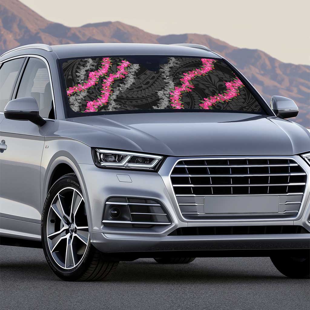 Guam Bougainvillea Lei Auto Sun Shade Chamorro Tribal Pattern - Polynesian Pride