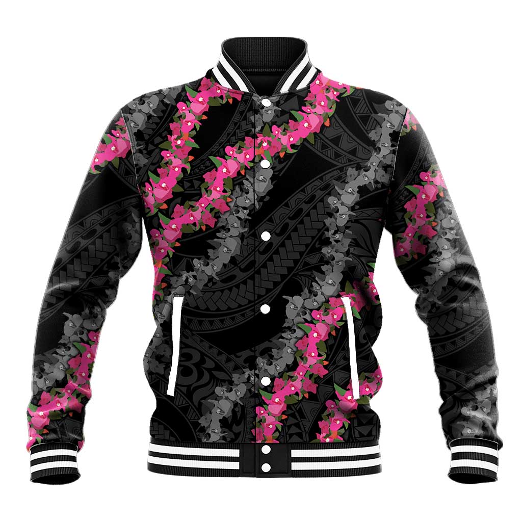 Guam Bougainvillea Lei Baseball Jacket Chamorro Tribal Pattern
