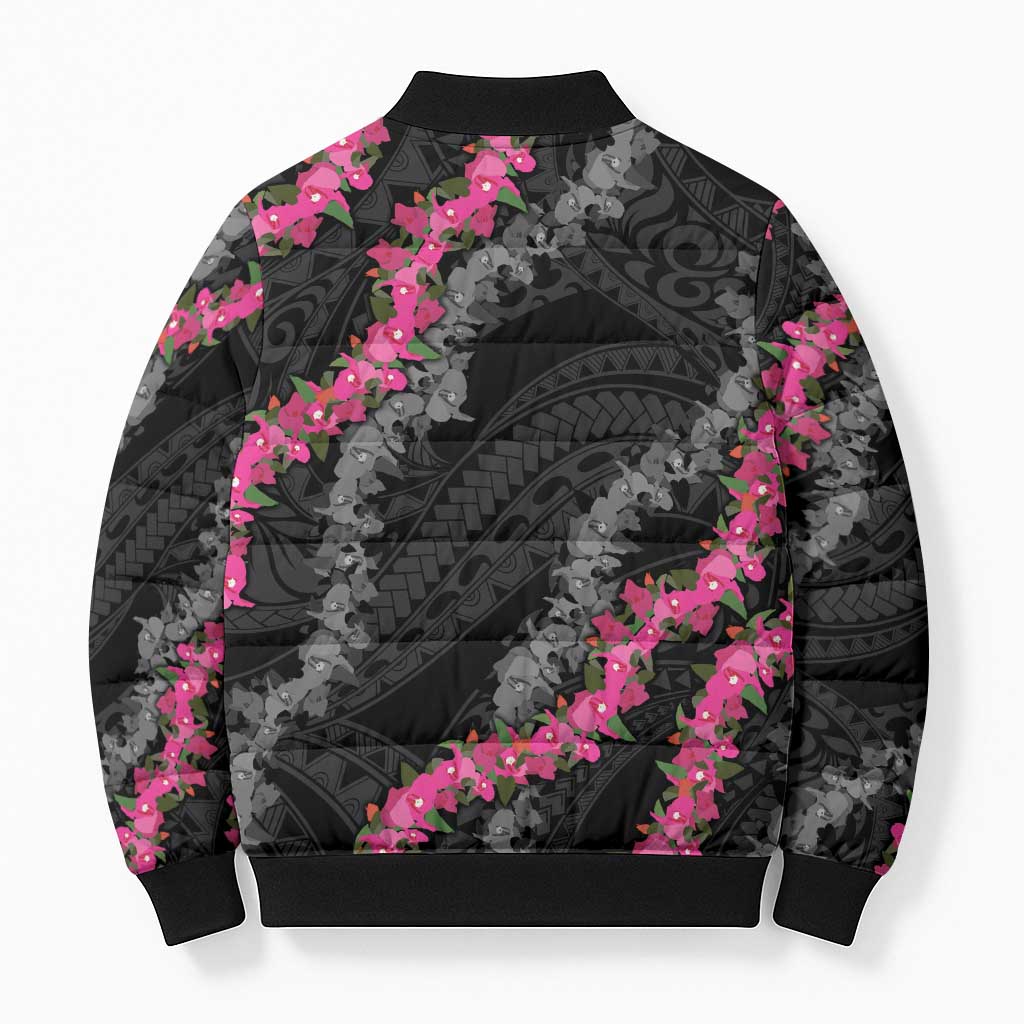 Guam Bougainvillea Lei Bomber Puffer Jacket Chamorro Tribal Pattern - Polynesian Pride