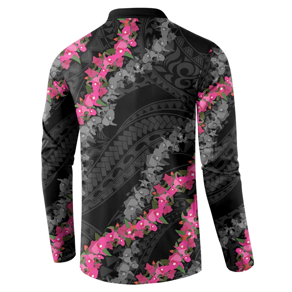 Guam Bougainvillea Lei Button Sweatshirt Chamorro Tribal Pattern