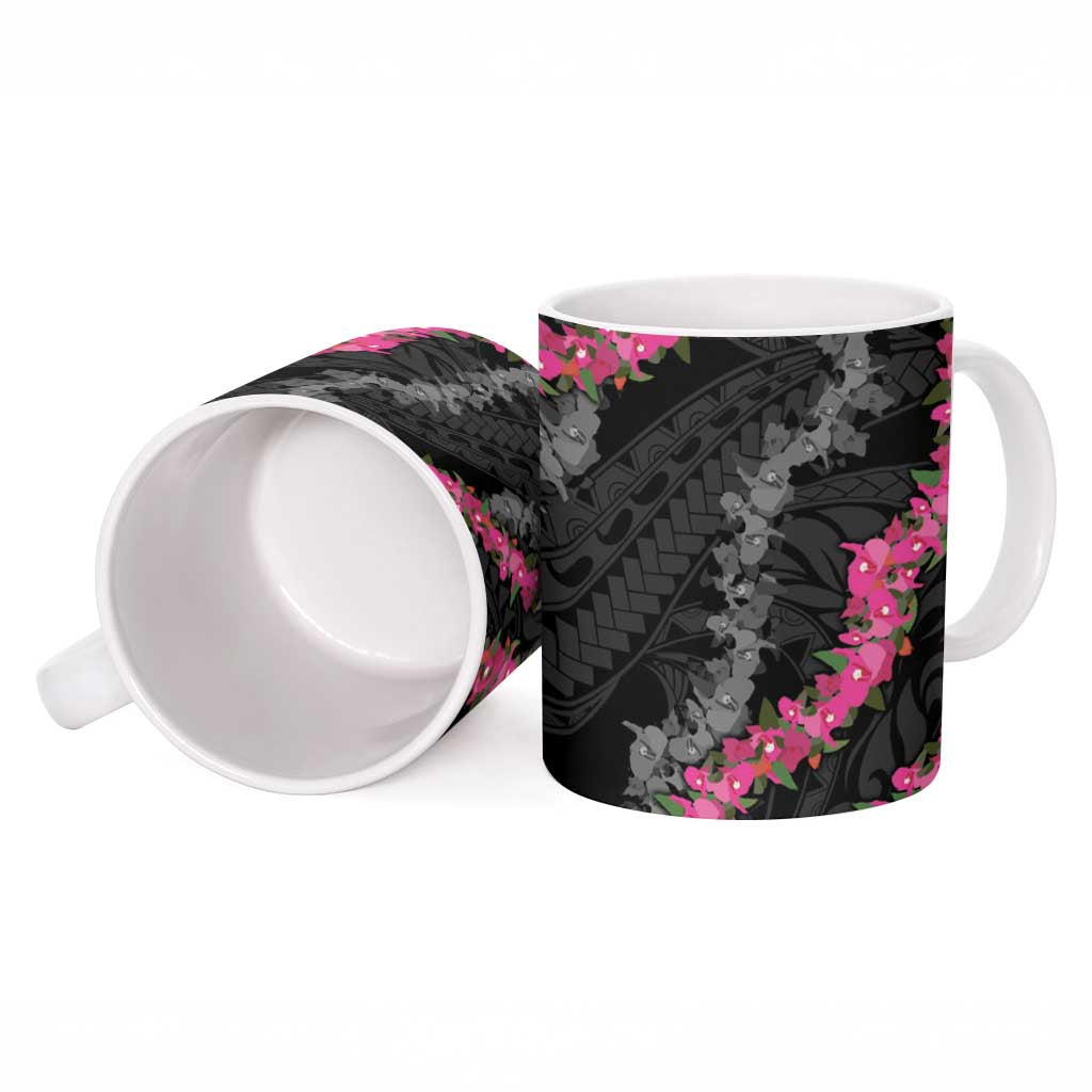 Guam Bougainvillea Lei Ceramic Mug Chamorro Tribal Pattern - Polynesian Pride