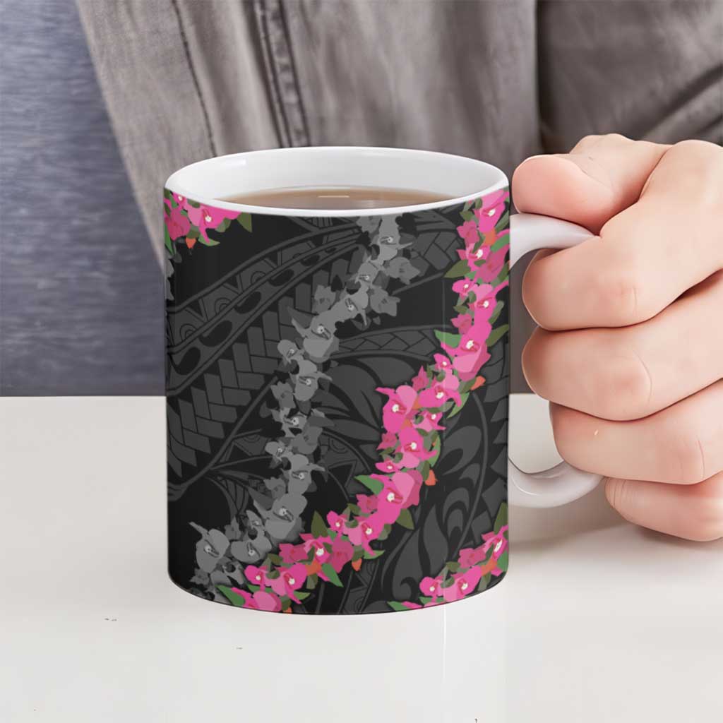 Guam Bougainvillea Lei Ceramic Mug Chamorro Tribal Pattern - Polynesian Pride