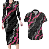 Guam Bougainvillea Lei Couples Matching Long Sleeve Bodycon Dress and Hawaiian Shirt Chamorro Tribal Pattern