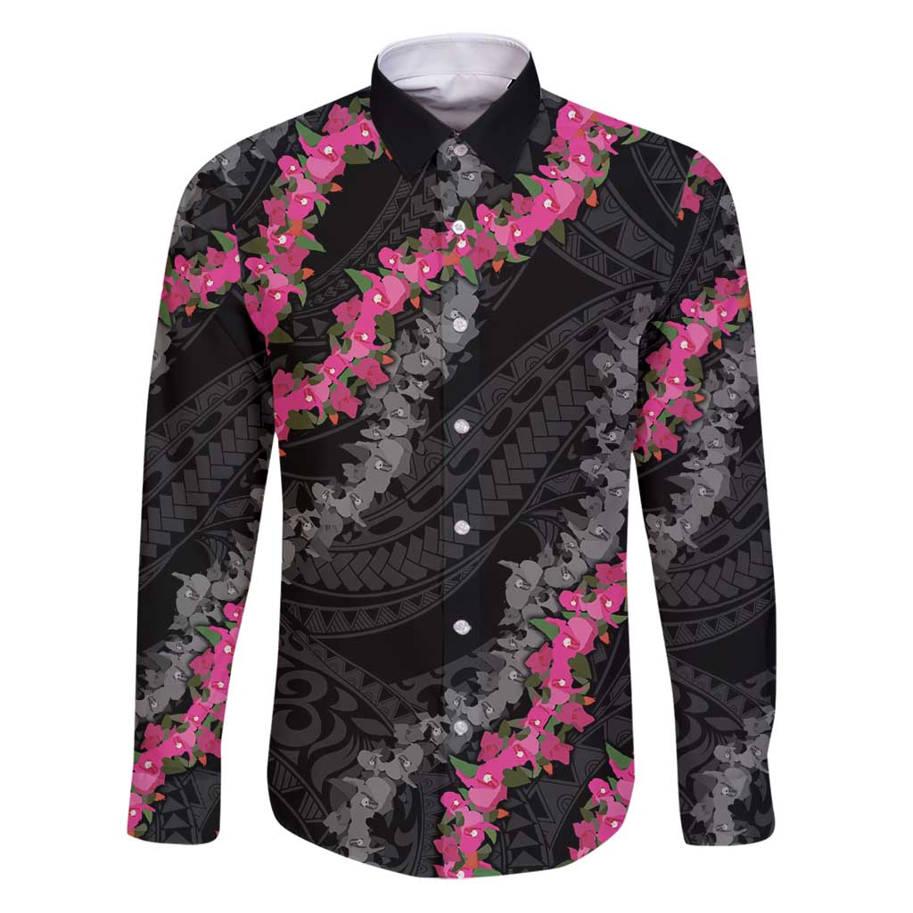 Guam Bougainvillea Lei Family Matching Puletasi and Hawaiian Shirt Chamorro Tribal Pattern