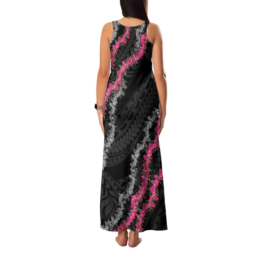 Guam Bougainvillea Lei Family Matching Tank Maxi Dress and Hawaiian Shirt Chamorro Tribal Pattern