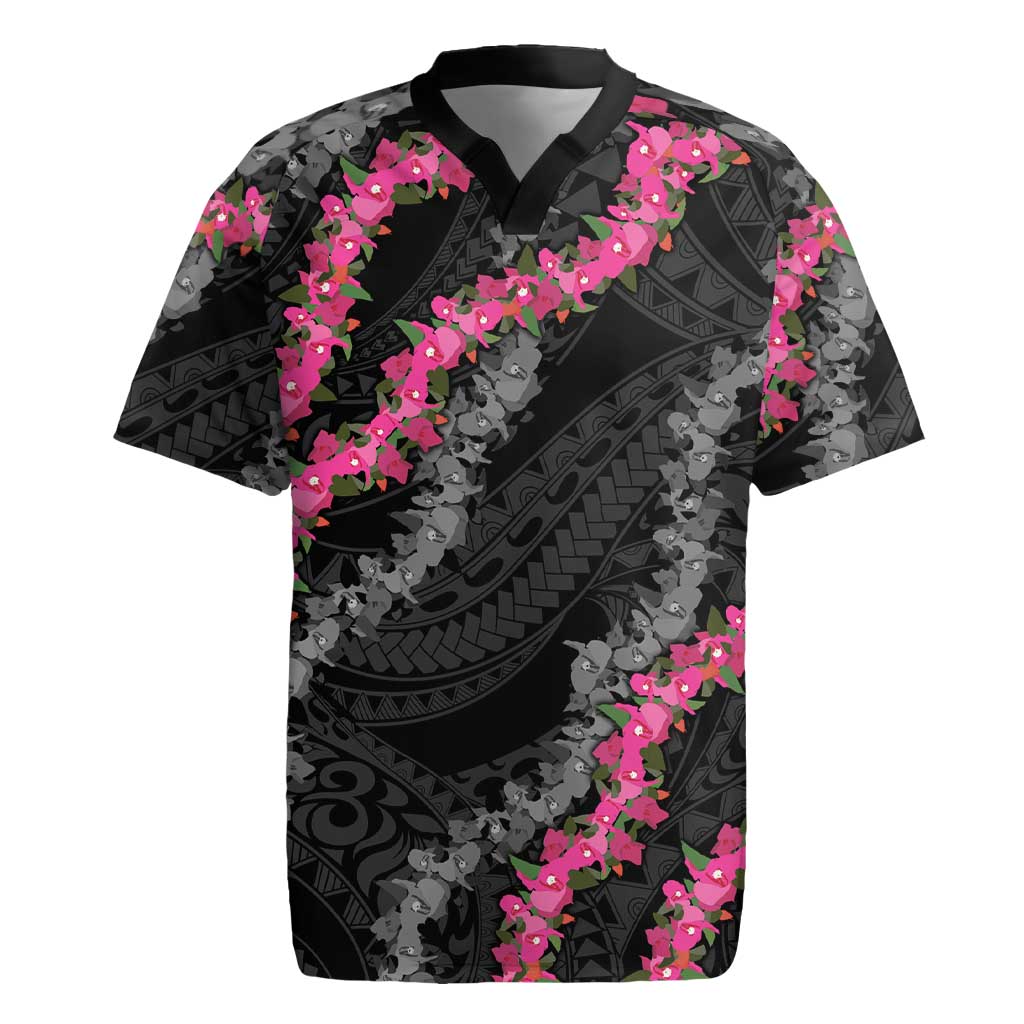 Guam Bougainvillea Lei Rugby Jersey Chamorro Tribal Pattern