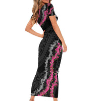 Guam Bougainvillea Lei Short Sleeve Bodycon Dress Chamorro Tribal Pattern