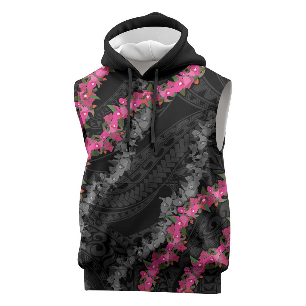 Guam Bougainvillea Lei Sleeveless Hoodie Chamorro Tribal Pattern - Polynesian Pride