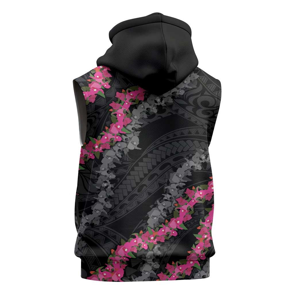 Guam Bougainvillea Lei Sleeveless Hoodie Chamorro Tribal Pattern - Polynesian Pride