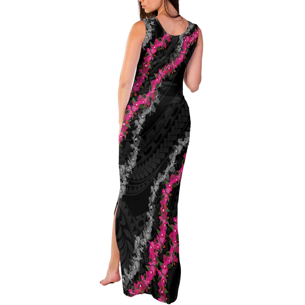 Guam Bougainvillea Lei Tank Maxi Dress Chamorro Tribal Pattern