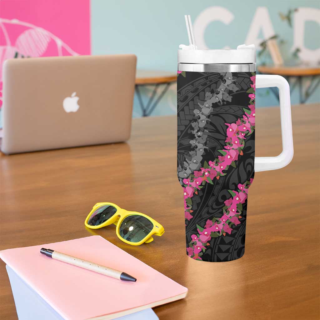 Guam Bougainvillea Lei Tumbler With Handle Chamorro Tribal Pattern
