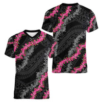 Guam Bougainvillea Lei Women V-Neck T-Shirt Chamorro Tribal Pattern