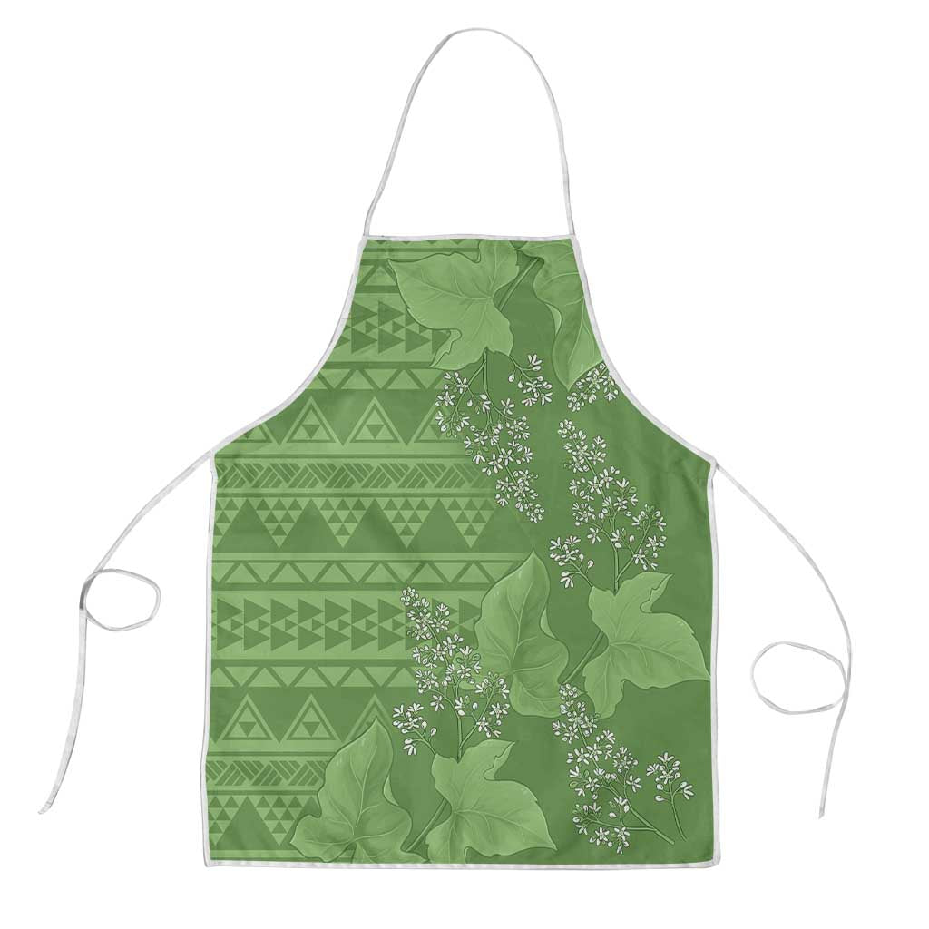 Hawaii Molokai Island Kukui Nut Flowers Apron Tribal Kakau Pattern LT9 Green - Polynesian Pride