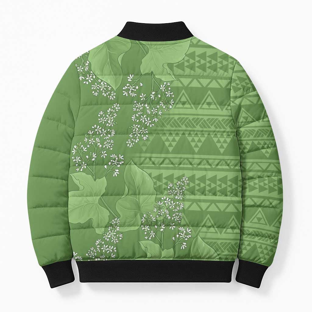 Hawaii Molokai Island Kukui Nut Flowers Bomber Puffer Jacket Tribal Kakau Pattern - Polynesian Pride