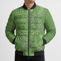 Hawaii Molokai Island Kukui Nut Flowers Bomber Puffer Jacket Tribal Kakau Pattern - Polynesian Pride
