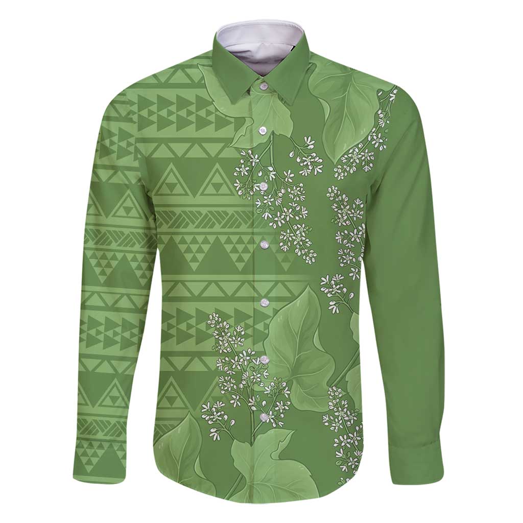 Hawaii Molokai Island Kukui Nut Flowers Family Matching Off Shoulder Maxi Dress and Hawaiian Shirt Tribal Kakau Pattern