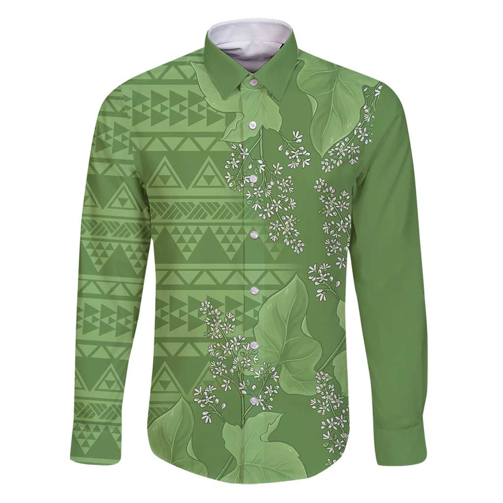 Hawaii Molokai Island Kukui Nut Flowers Family Matching Puletasi and Hawaiian Shirt Tribal Kakau Pattern